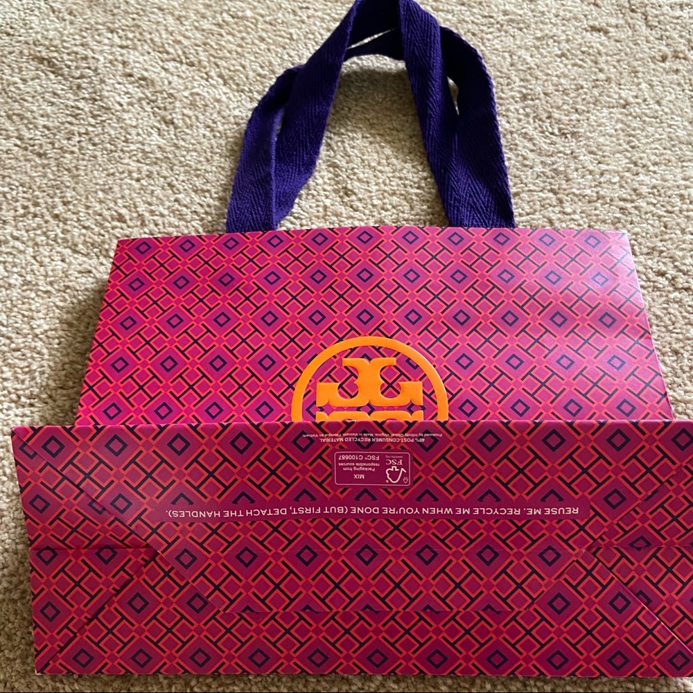 Tory Burch Pink Purple Shopping Tote Bag Measures 12 in x 9 in New! - Picture 4 of 6